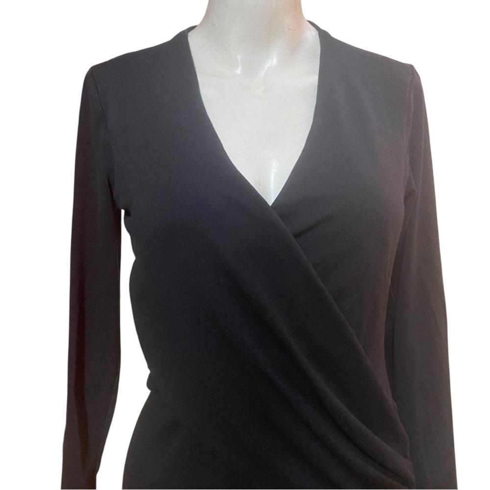 Sundance Elegant Black Long Sleeve Faux Wrap Dress Size S - Picture 2 of 11